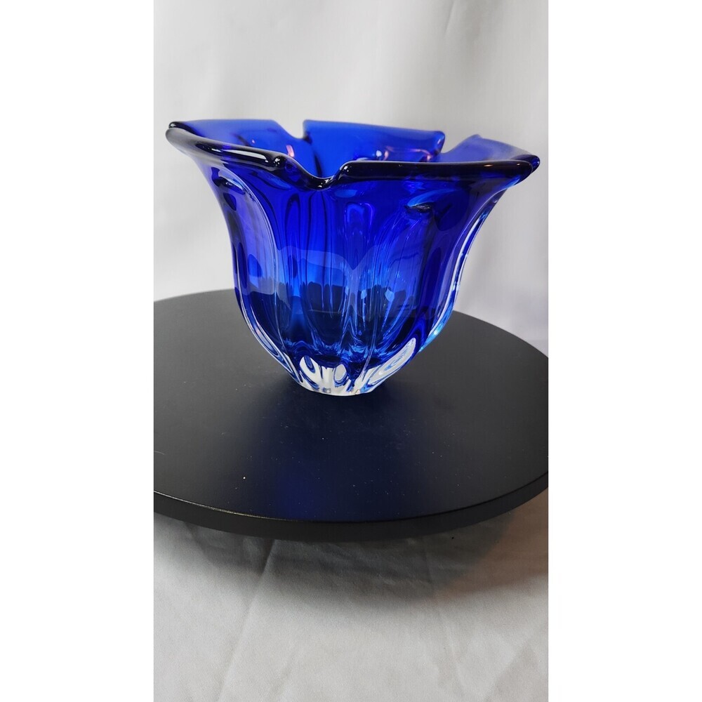 Mikasa Bowl Sapphire Blossom Glass Blue and Clear Open Edge Vintage Home Decor